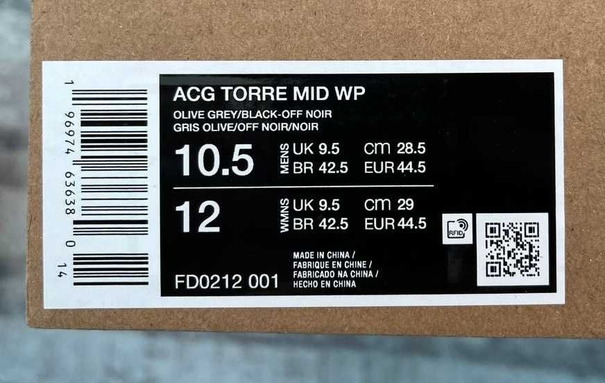Черевики чоловічі  NIKE ACG TORRE MID WATERPROOF FD0212-001 | 44.5 EUR