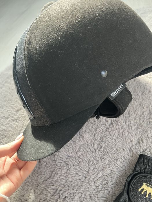 kask jeździecki start 54 czarny zamszowy błyszczący brokat jazda konna