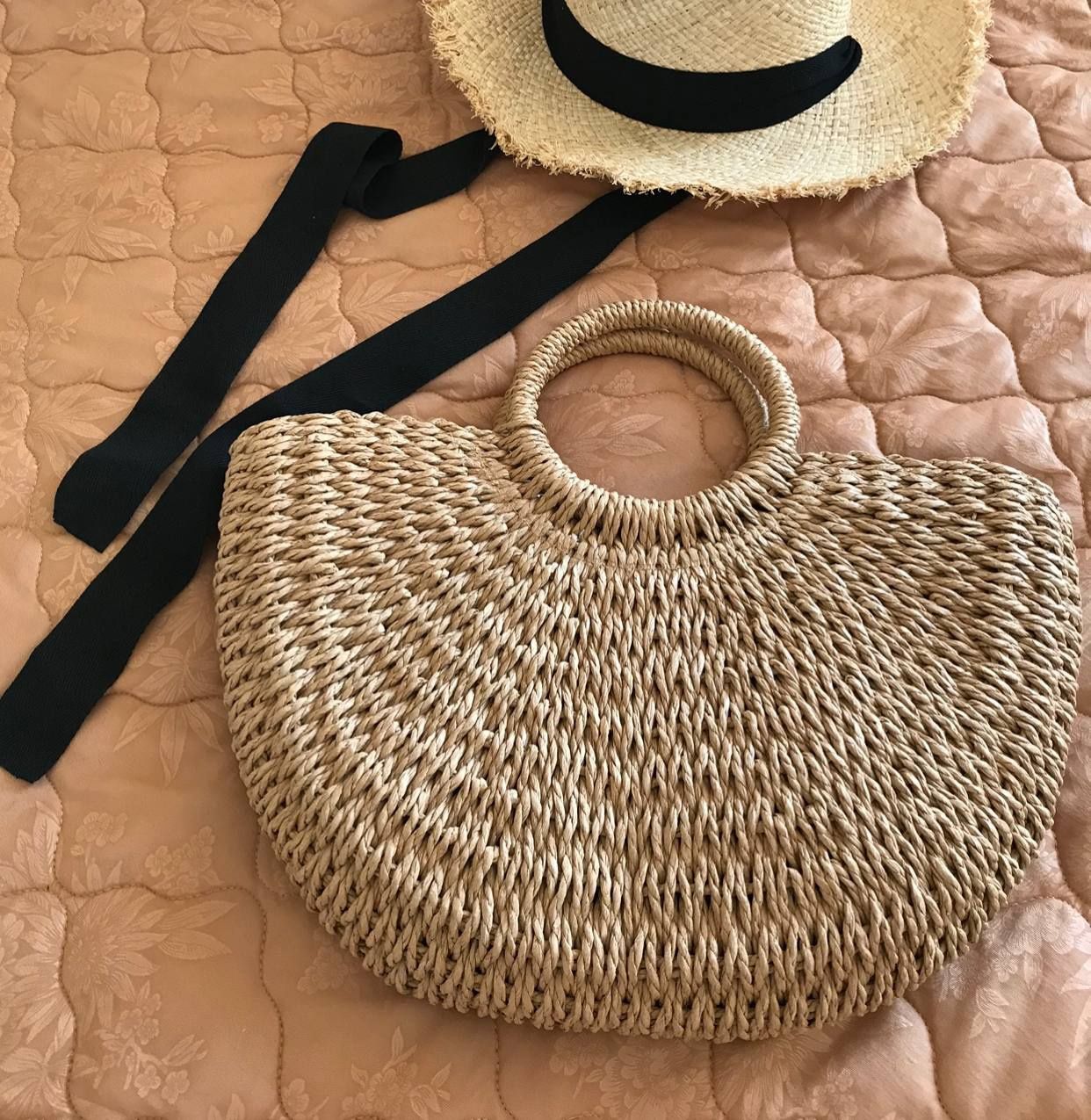 Соломенная женская пляжная сумка жіноча плетена солом'яна сумка