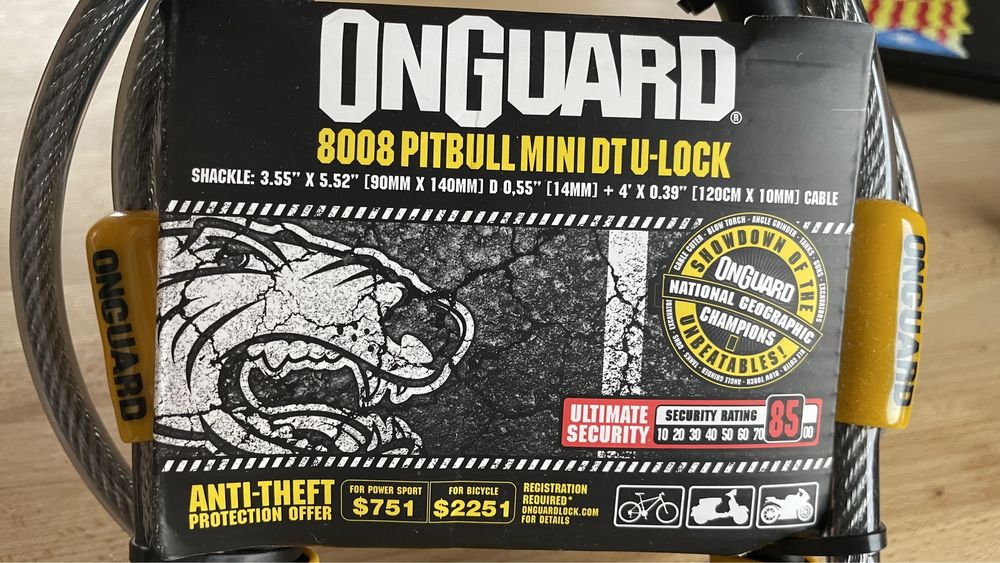 Zapięcie/blokada rowerowa Un-lock Onguard Pitbull mini DT 8008 z linką