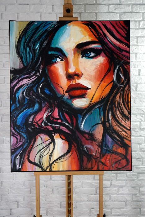 Obraz olejny duży 80x100 ręcznie malowany nowoczesny portret
