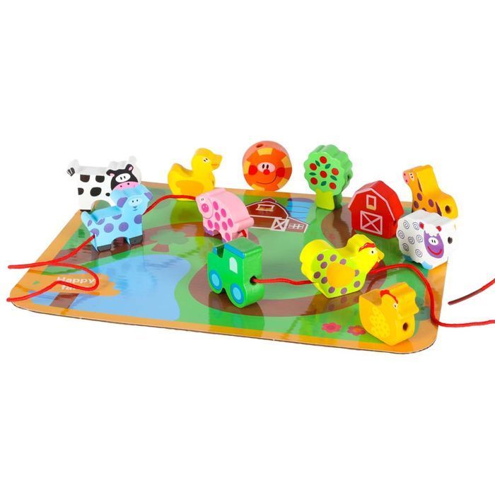 Klocki Drewniane Edukacyjne Montessori Nawlekane Przeplatanka Tablica