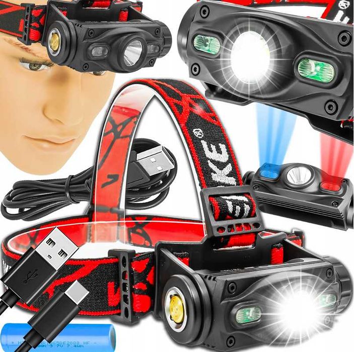 Aluminiowa latarka czołowa Akumulator Li-ion 3,7V 2000 mAh