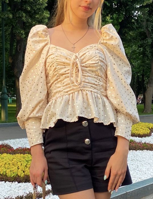 Блуза кремова з баскою (XS-S)