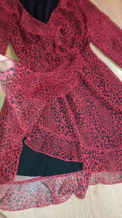 Сукня нарядна шифонова Червона Лео леопард