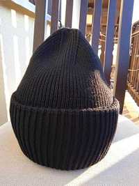 czapka z wełny Merino 100% czarna podwójne wywinięcie uniwersalna