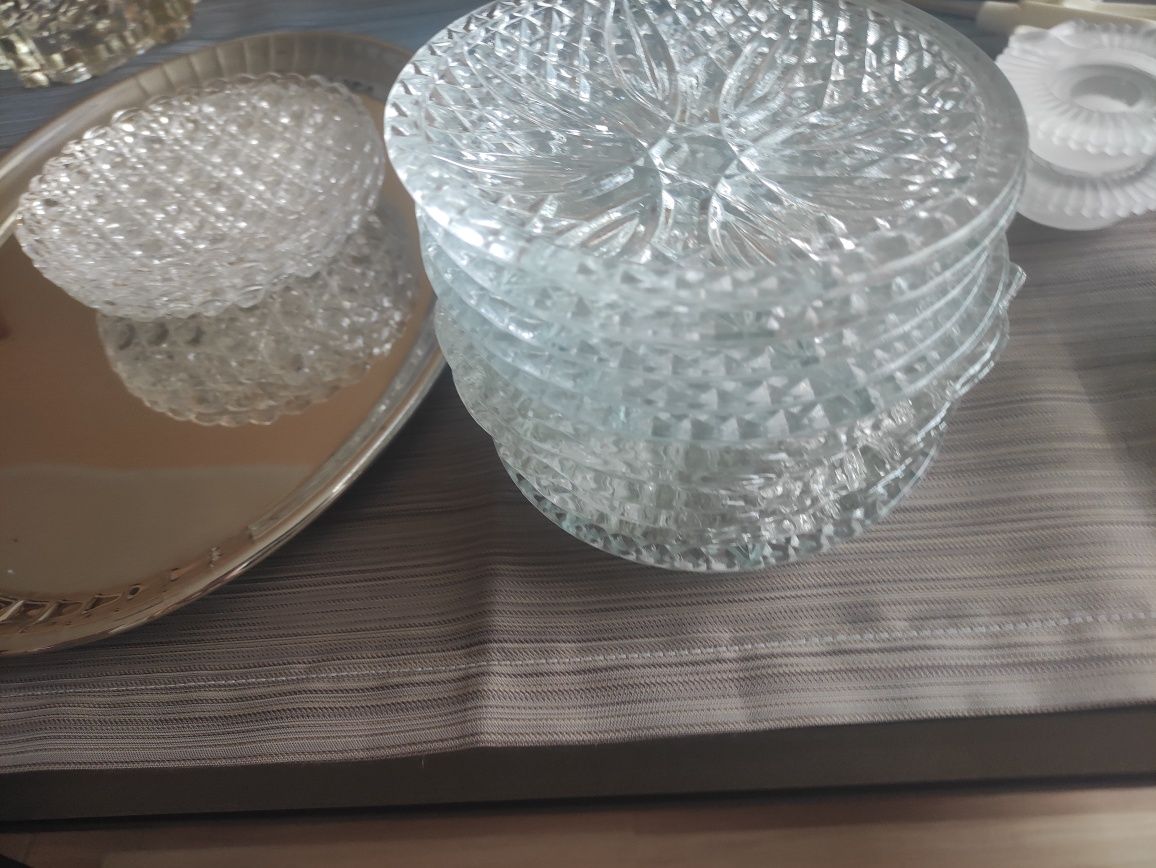 PRL kryształ kryształowe talerzyki talerze 13 sztuk zestaw antyk zabyt