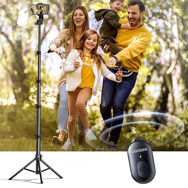 Selfie stick Ugreen LP680 ze stojakiem i pilotem Bluetooth 1.8m - czar