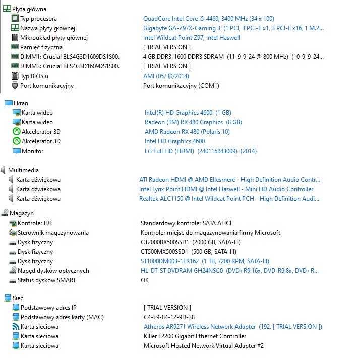 Komputer stacjonarny Intel Core i5-4460, Radeon RX 480, 8GB RAM