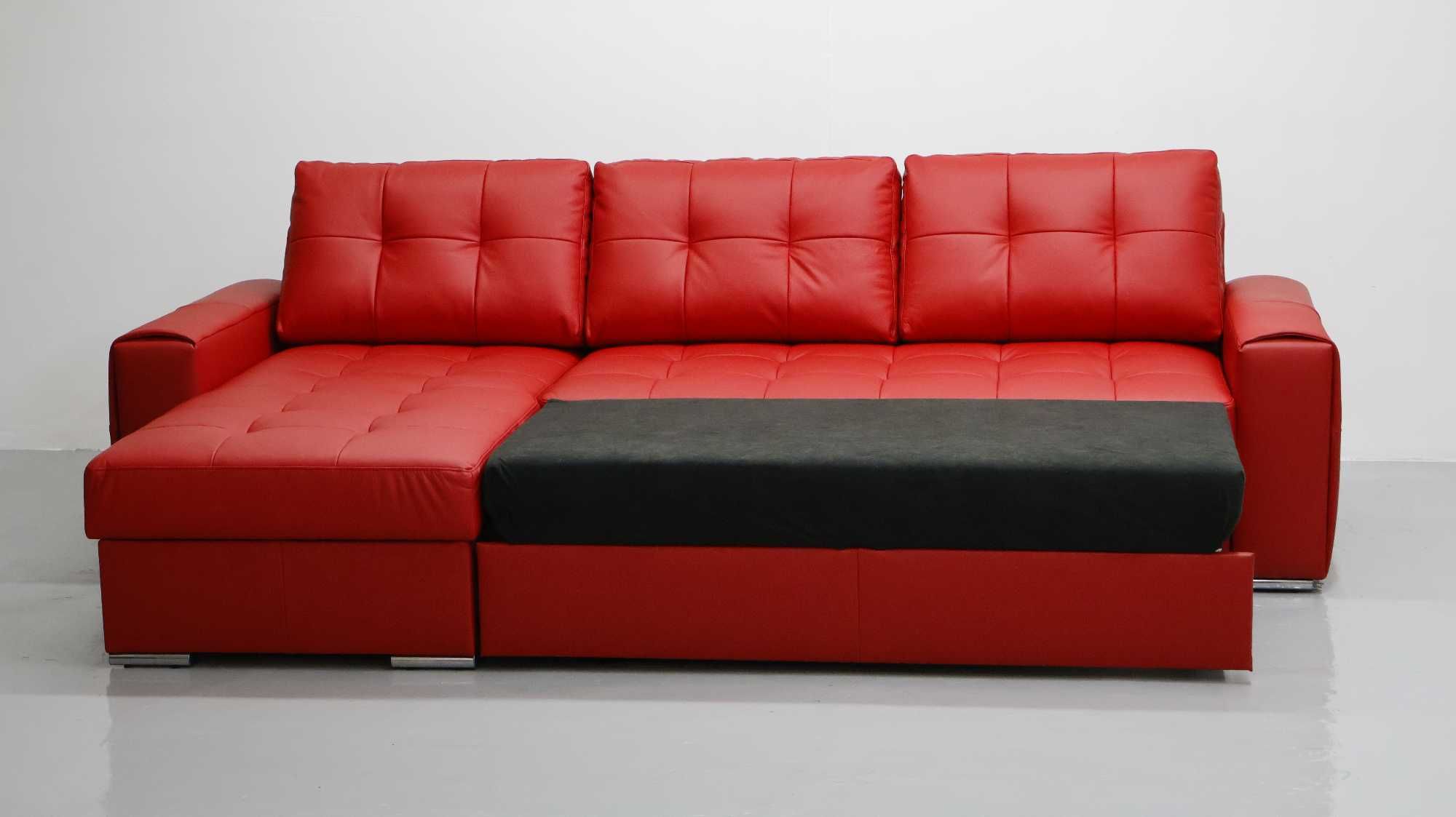 czerwona SKÓRA NATURALNA NAROŻNIK z narożnik spanie pojemnik 6038 sofa