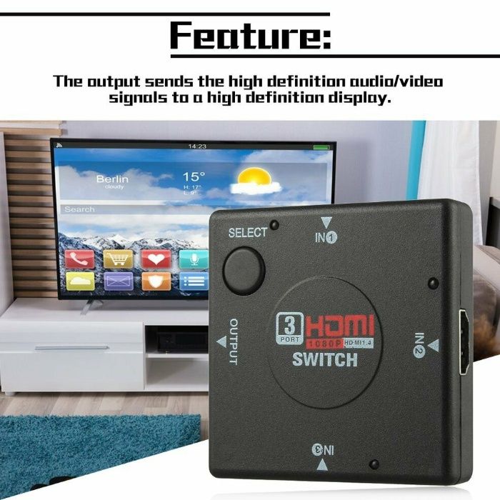 Mini Switcher Switch vídeo HDMI, 3 para 1 1080P