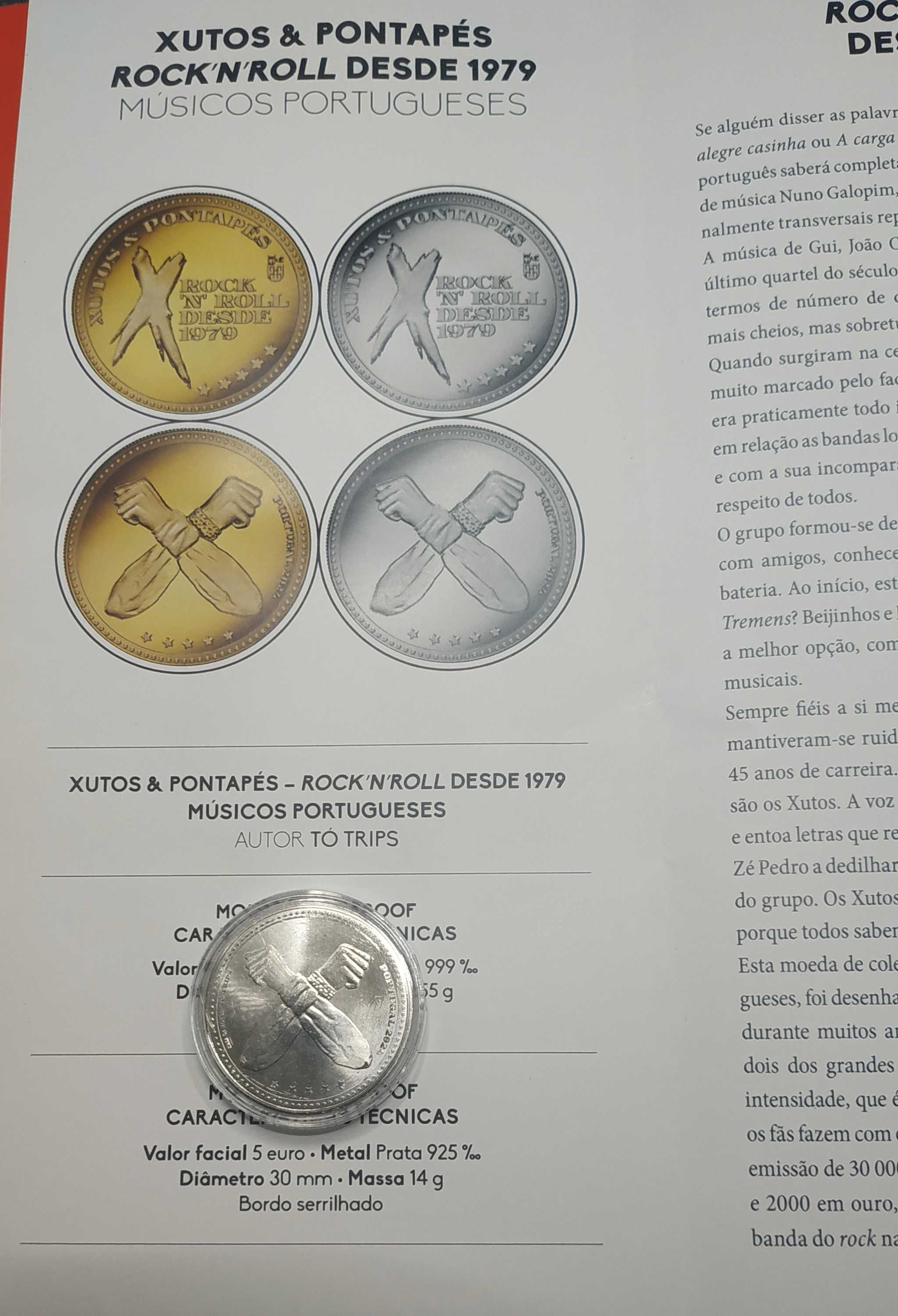 Moeda Comemorativa Xutos e Pontapés Prata Proof +  OFERTA