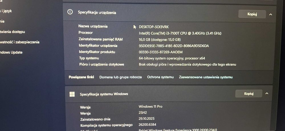 Komputer / Intel Core i3 7gen / 120 GB SSD+1000 GB HDD / 16GB RAM DDR4