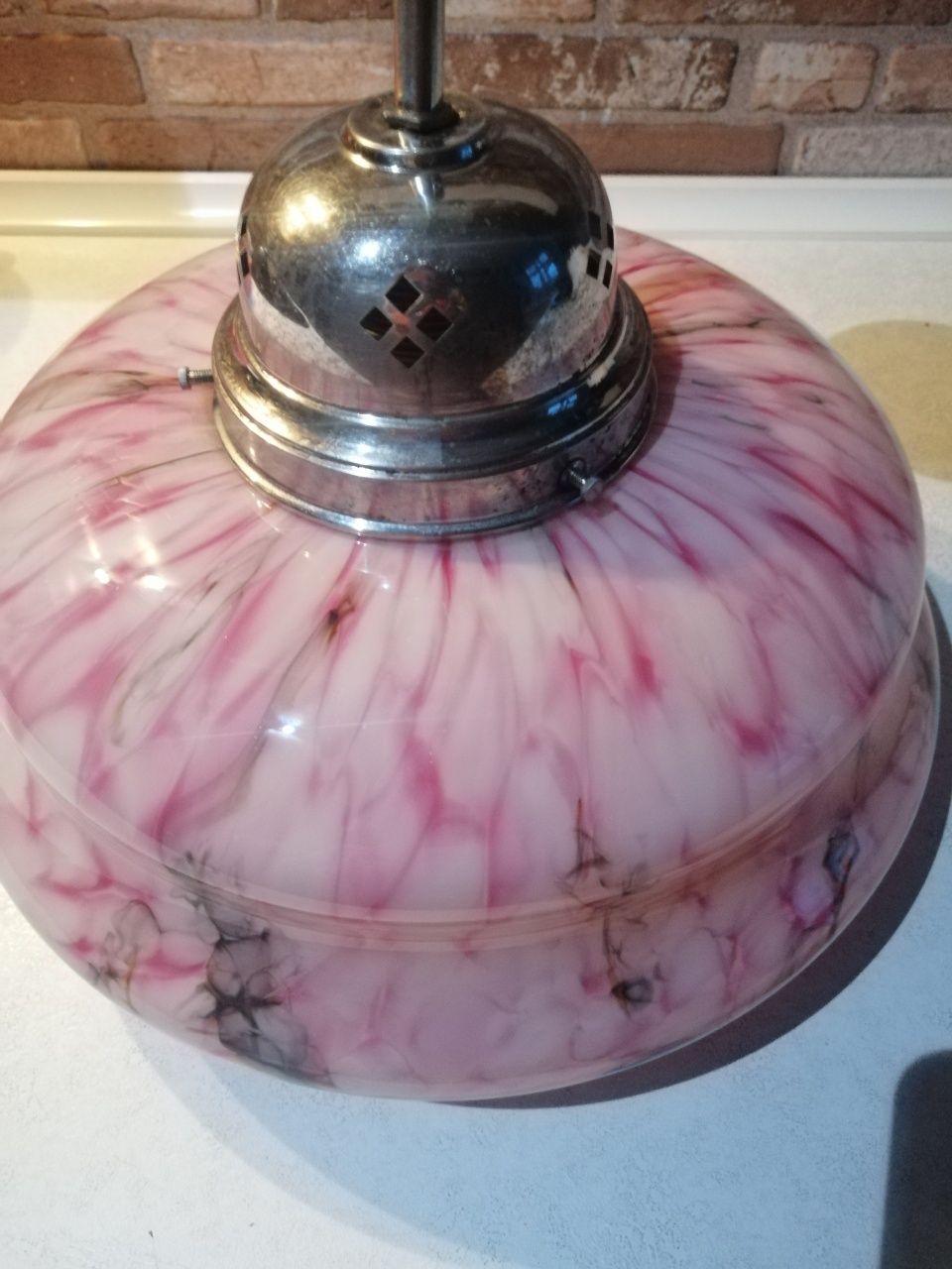 Lampa ampla - art deco antyk, róż - brąz