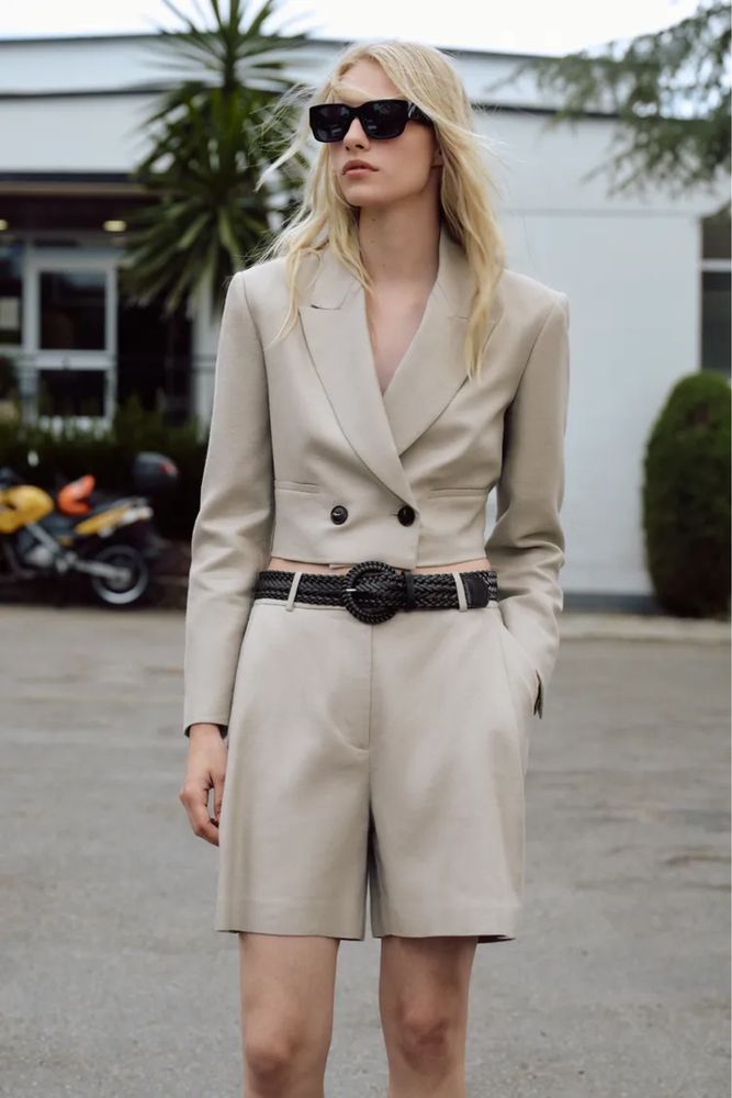Шорти з ременем бермуди zara льон
