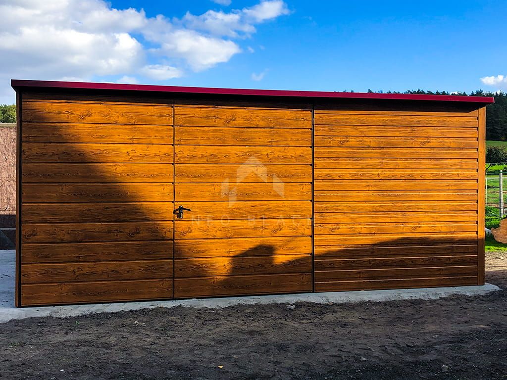 Garaż Blaszany 4,5X5M Brama - Drewnopodobny Spad W Tył Nb116