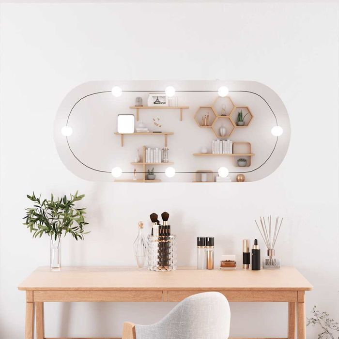 Vidaxl Lustro Ścienne Z Led, 25X60 Cm, Szklane, Owalne