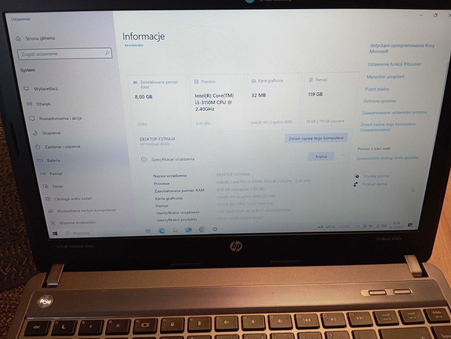 Laptop HP ProBook 4340s i3 8Gb ram nowy dysk ssd  stan bardzo dobry