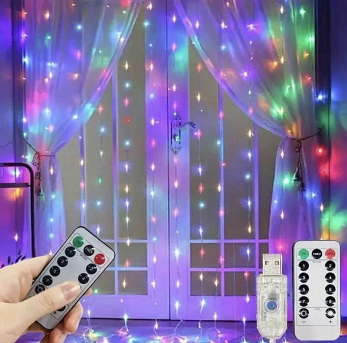 Kurtyna świetlna 300led lampki choinkowe girlanda  + pilot