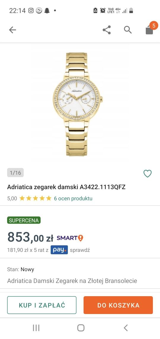 Złoty zegarek ADRIATICA A3422.1113QFZ
