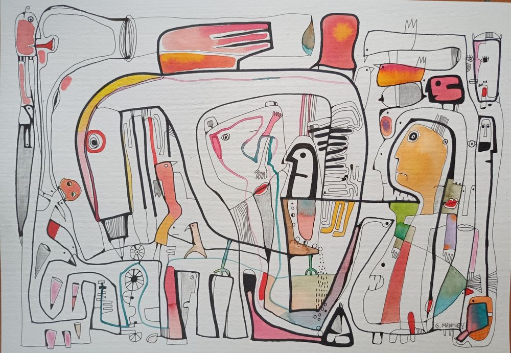 Obraz akwarelowy, akwarela, abstrakcja, praca autorska, format A3