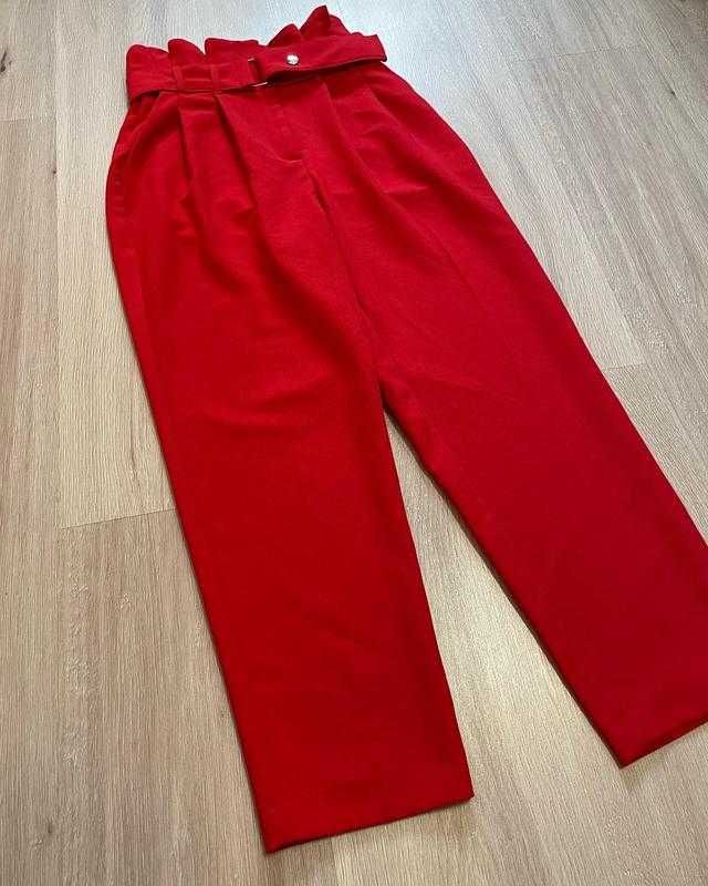 Червоні жіночі штани із завищеною талією з поясом topshop розмір 42-44