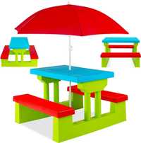 Coil Stół Ogrodowy Piknikowy Dla Dzieci Z Parasolem I Ławkami Zielono