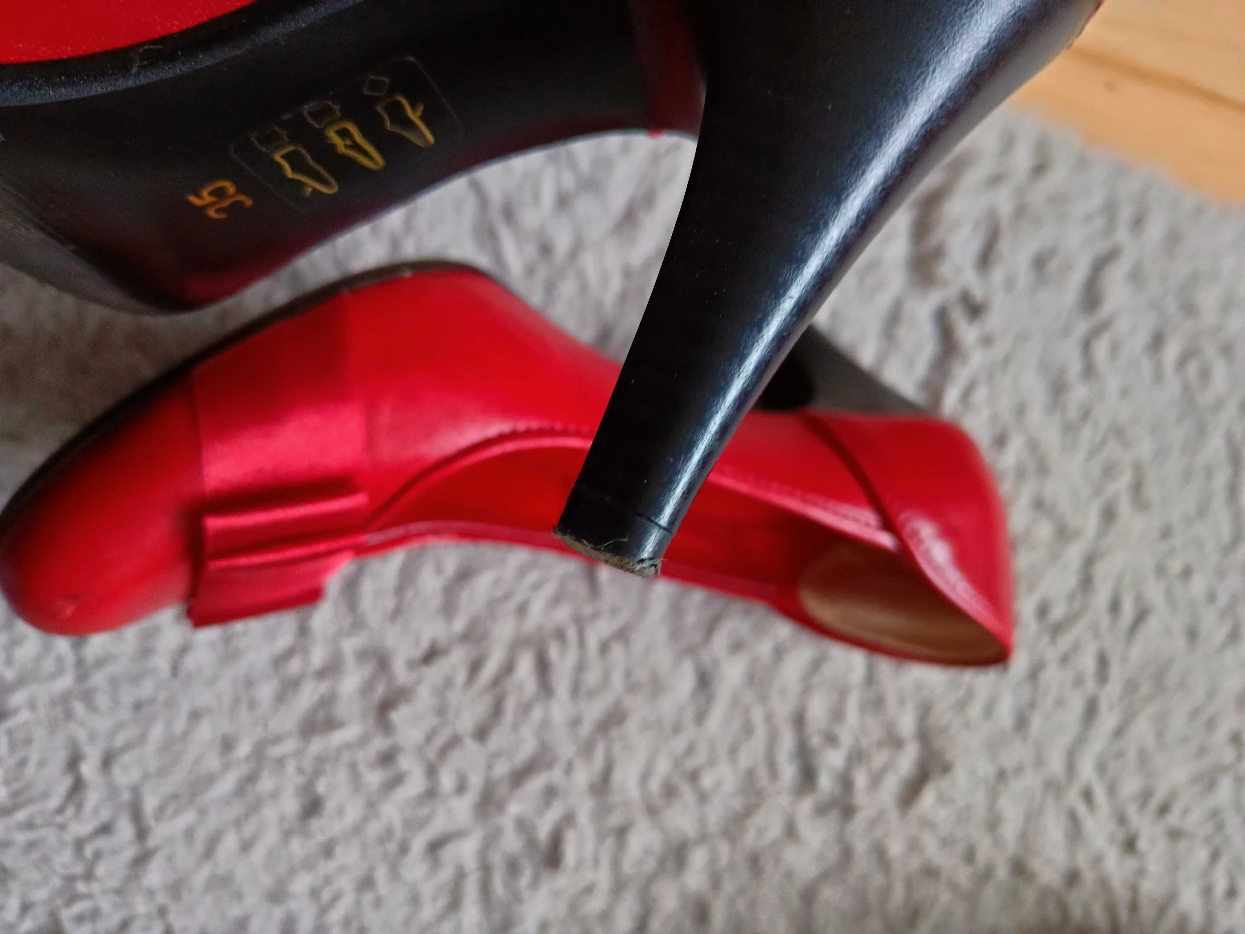 Śliczne buty damskie szpilki czerwone rozmiar 35 Wielbut skórzane