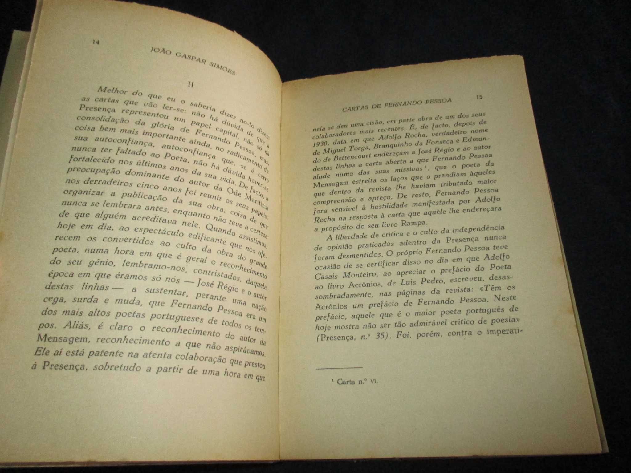 Livro Cartas de Fernando Pessoa a João Gaspar Simões 1ª edição