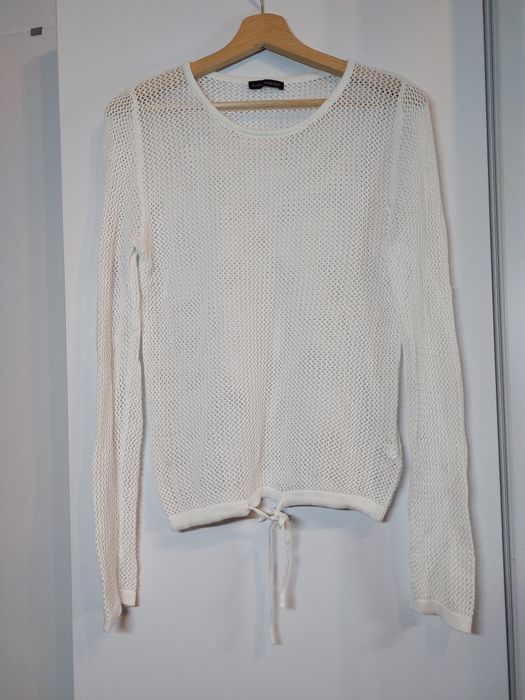 Biały sweter ażurowy 36/S biały top w dziurki bluzka w dziurki