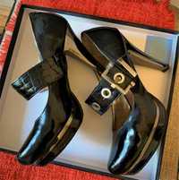 Черные кожаные туфли для офиса, каблук 11см, р.37-37,5