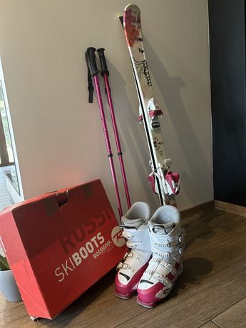 Rossignol narty 120 buty 23,5 zestaw i kijki
