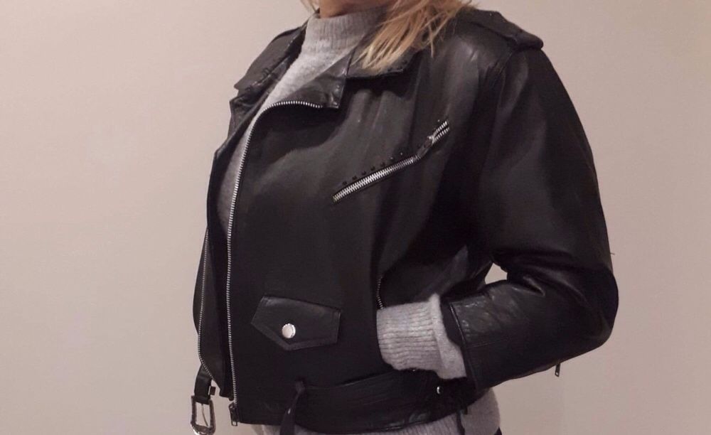 Kurtka Skórzana Damska / S typu biker Czarna Skóra naturalna j nowa