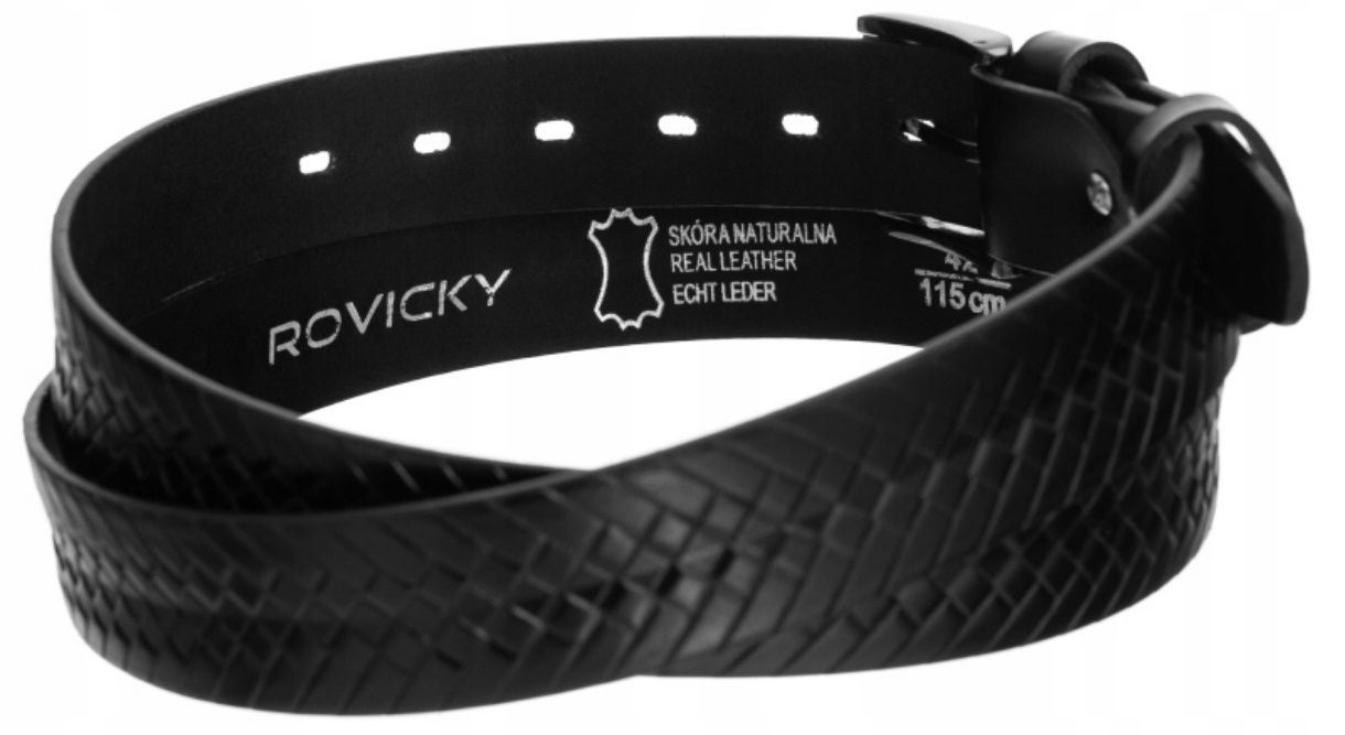 Pasek skórzany do spodni męski 115 cm czarny pleciony nowy Prezent