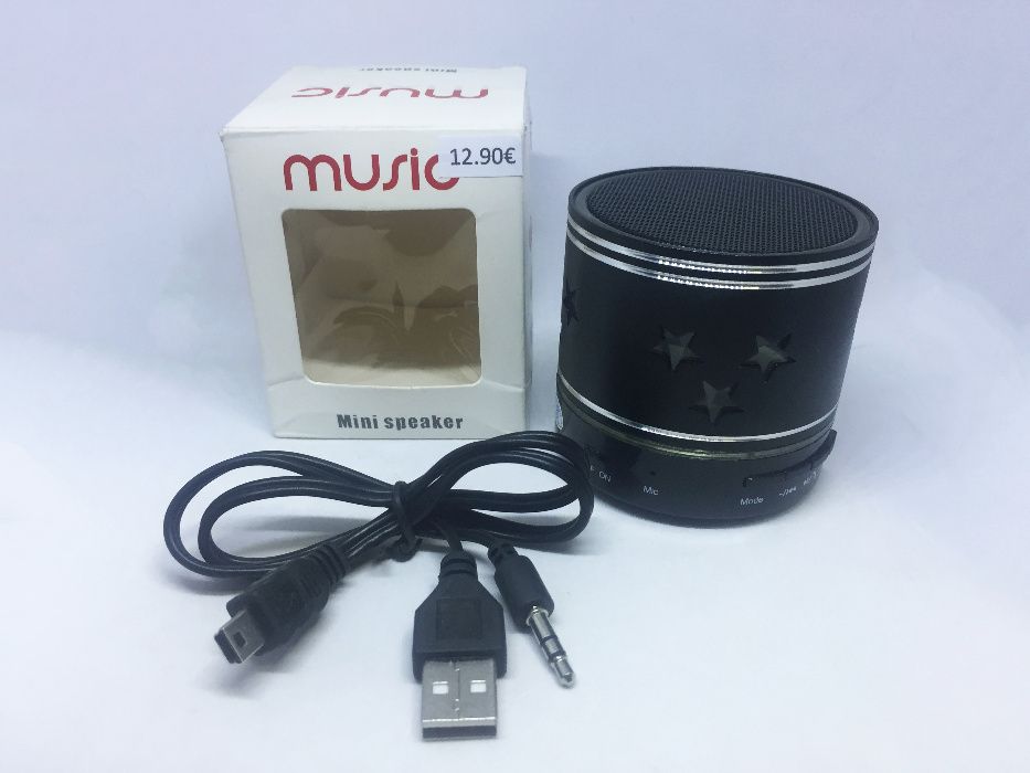 Mini Coluna Bluetooth com USB / Leitor de cartão memória /Luz LED/etc.