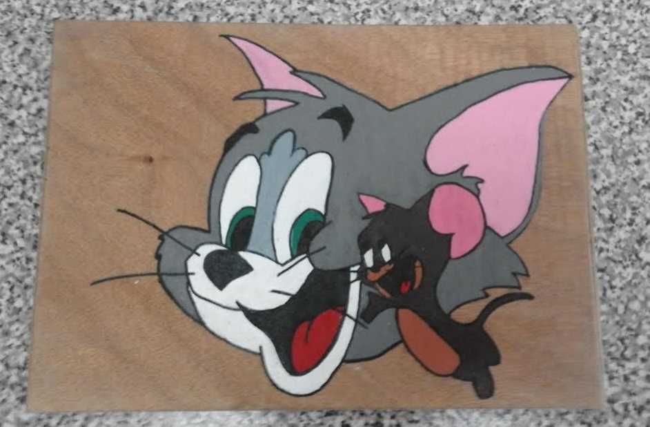 Tom & Jerry e outros quadros em madeira pintados á mão, ver fotos