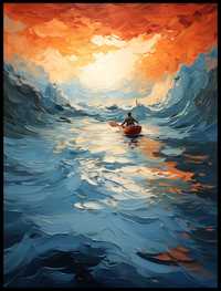 Plakat na Ścianę Obraz Morze Zachód Słońca Łódka 50x70 cm Premium
