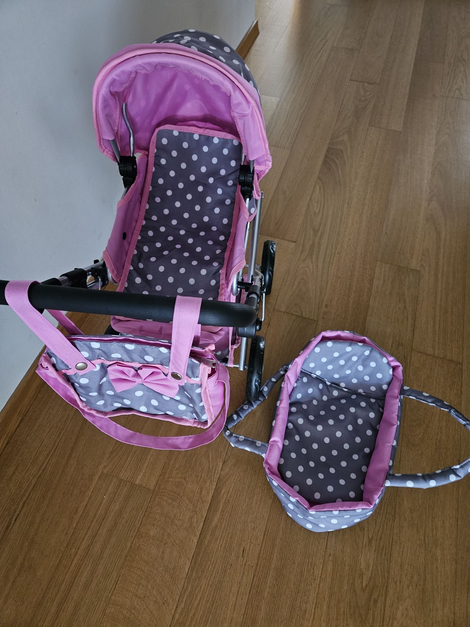 Wózek dla lalek DORIS 3w1 głęboki+spacerówka+torba+przewijak