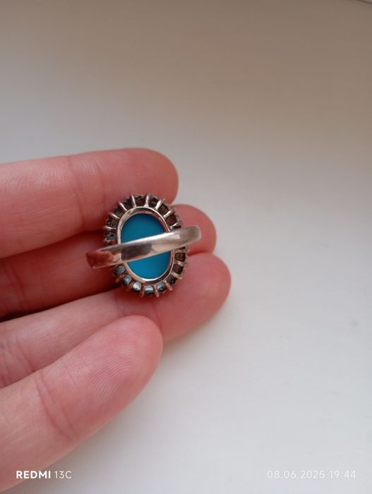 Каблучка срібна з бірюзою та перітом