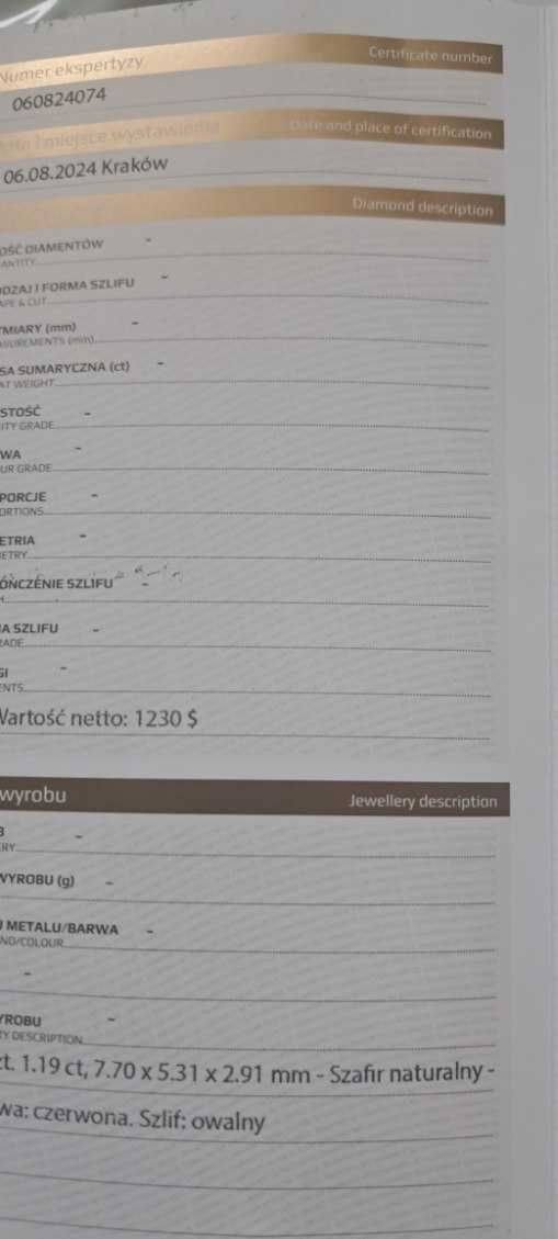 Szafir kamień  naturalny  szlachtny.