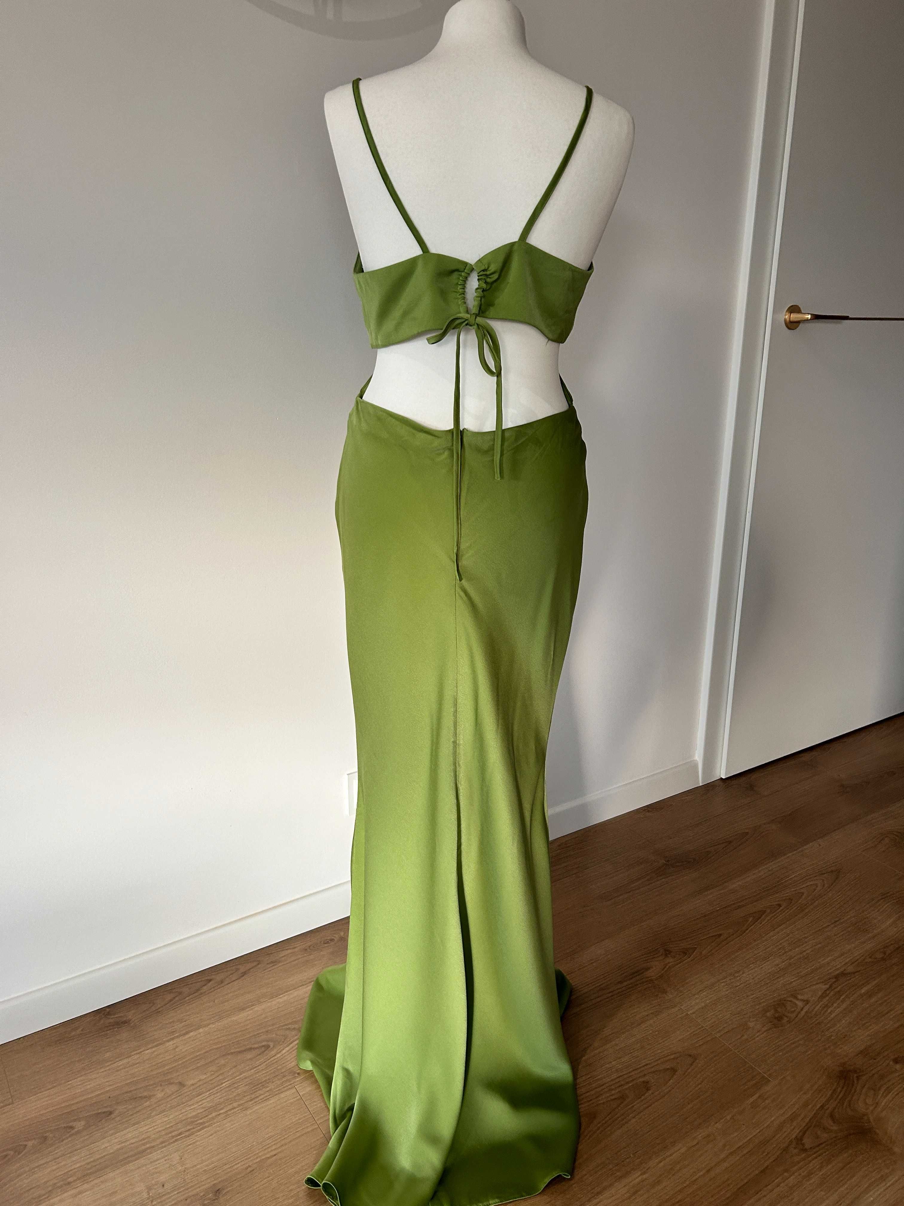 Asos maxi sukienka zielona wiązana z wycięciem wiązane plecy 40 (12)