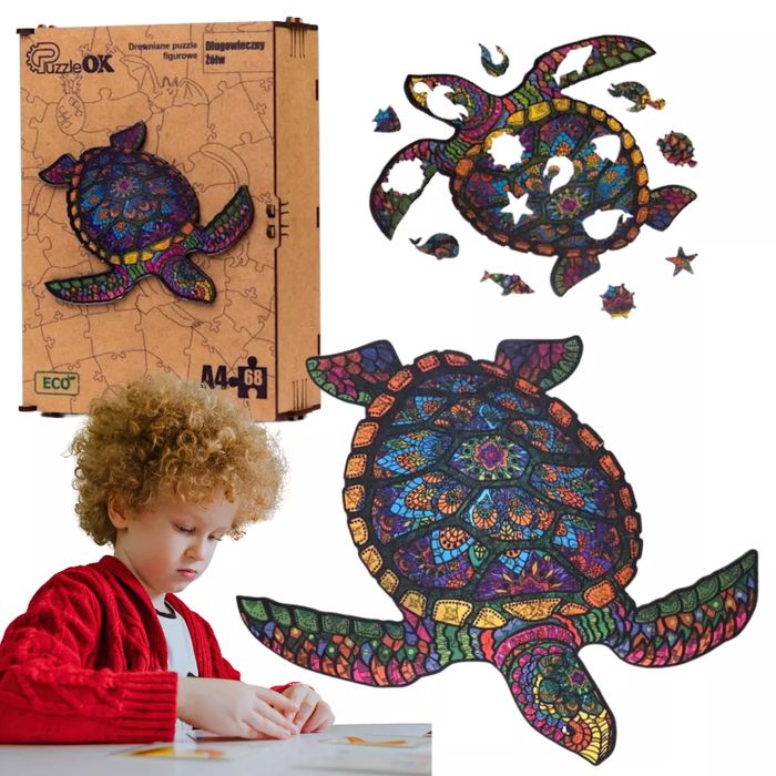 Puzzle drewniane eko 68 elementów. Długowieczny żółw. PuzzleOK