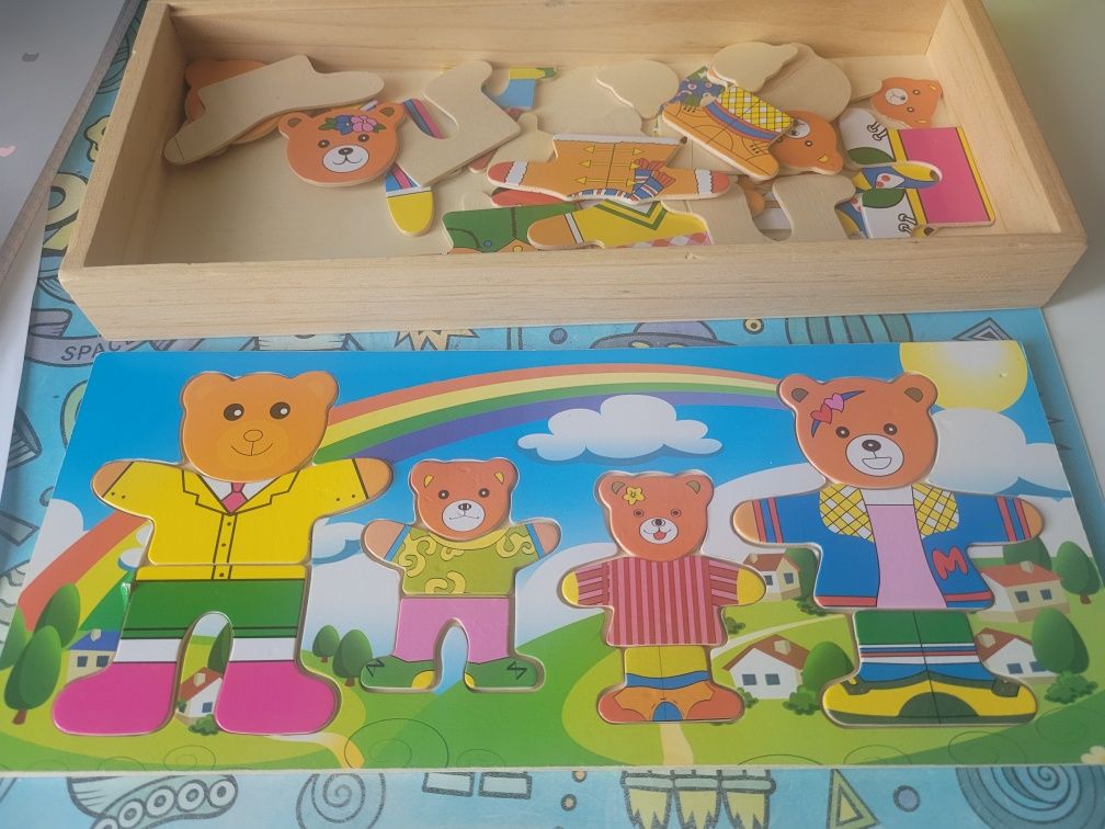 Układanka drewniana puzzle dzieci przebieranka
