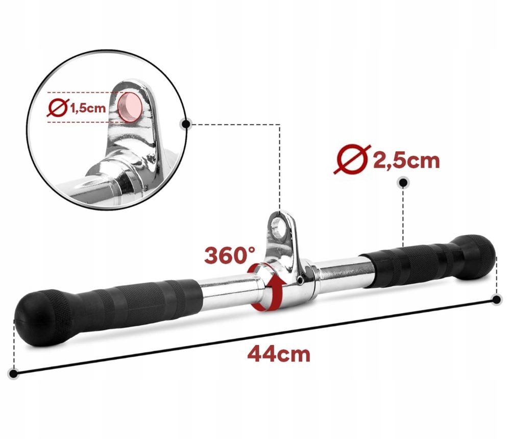 Prosty Uchwyt Do Wyciągu Atlas Gryf Drążek Obrotowy Na Triceps 45.5 cm
