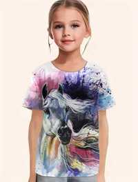 WYPRZEDAŻ nowe tshirt koń dziewczynka 122 do 146