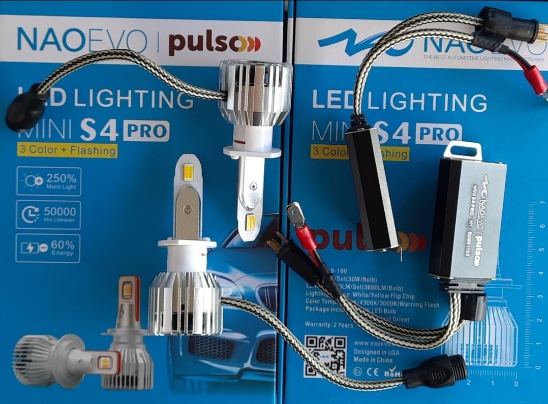 КОМПЛЕКТ: LED-лампы NAOEVO S4 H4 H7 H1 H27 3000K/4300K/6500K