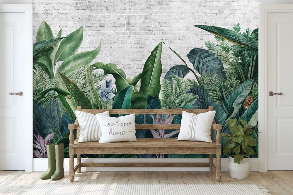 Fototapeta Liście Natura Zieleń Beton Boho 3D Twój Rozmiar + KLEJ