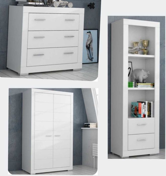 Zestaw białych mebli Snow Szafa + komoda+ regał