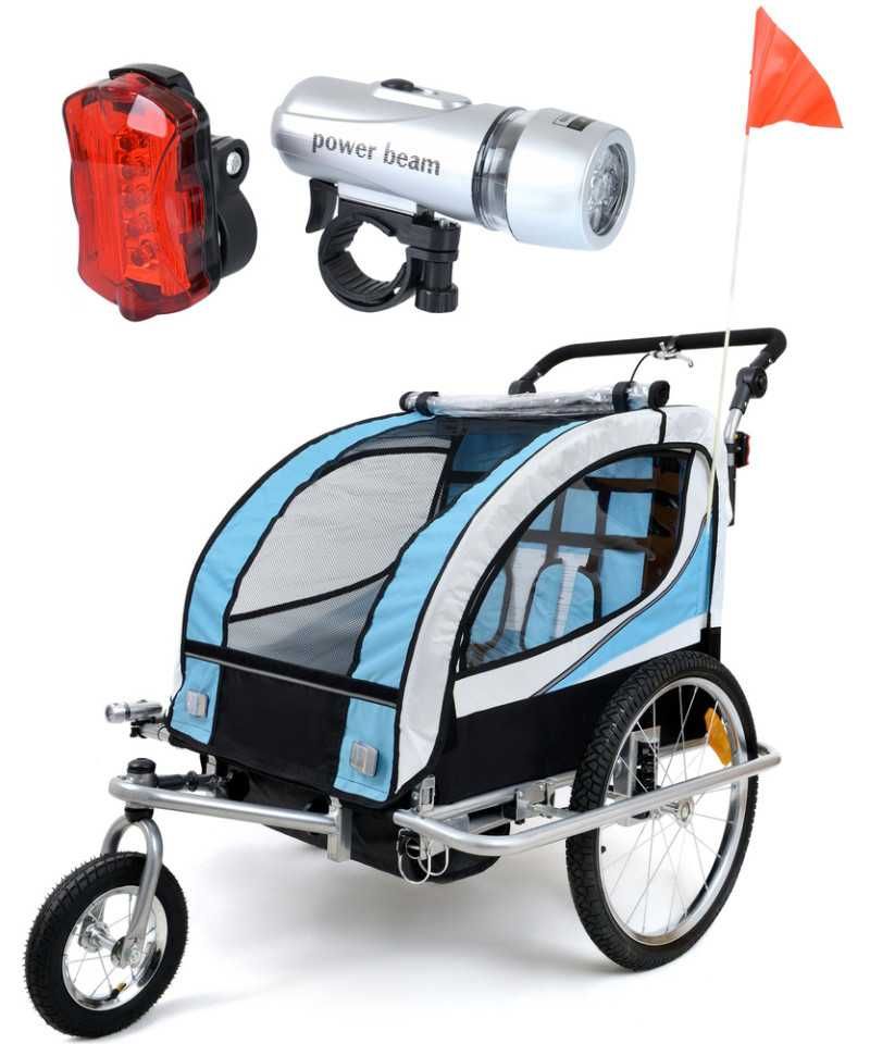 Przyczepka rowerowa 3w1 + OŚWIETLENIE LED 2-osobowa + JOGGER
