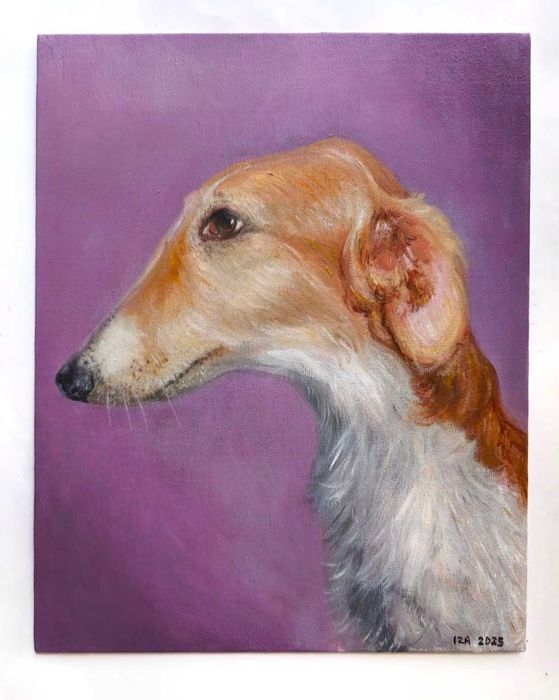 Obraz olejny pies chart